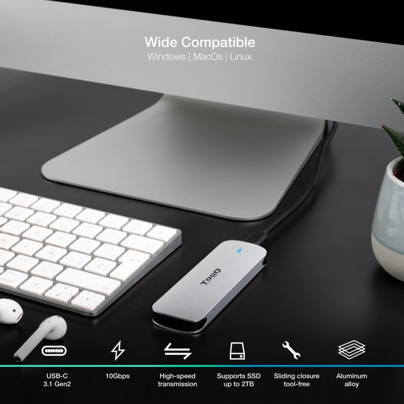 TooQ TQE-2202S Boîtier de disques de stockage Enceinte ssd Argent M.2