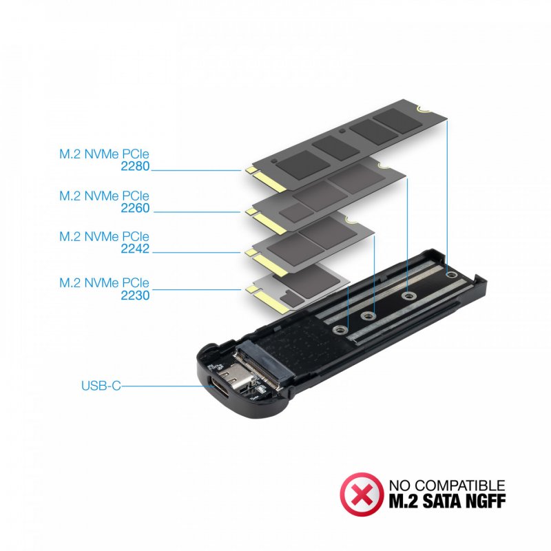 CAJA EXTERNA TOOQ M.2 NVMe USB3.1 GEN2 ALUMINIO NEGRA