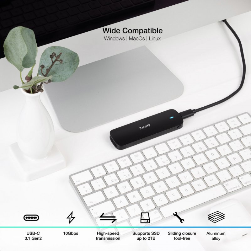 CAJA EXTERNA TOOQ M.2 NVMe USB3.1 GEN2 ALUMINIO NEGRA