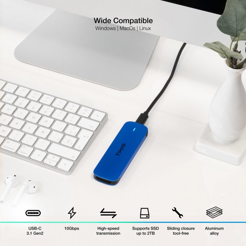 TooQ External M.2 NVMe SSD Enclosure, Blue
