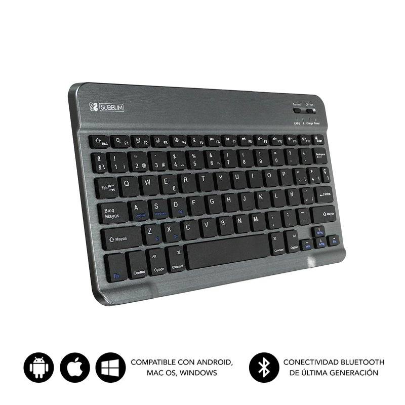SUBBLIM TECLADO SMART BLUETOOTH GREY Noir, Gris QWERTY Espagnole