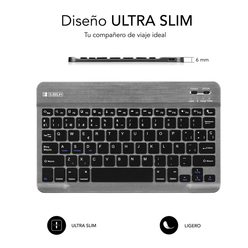 SUBBLIM TECLADO SMART BLUETOOTH GREY Noir, Gris QWERTY Espagnole