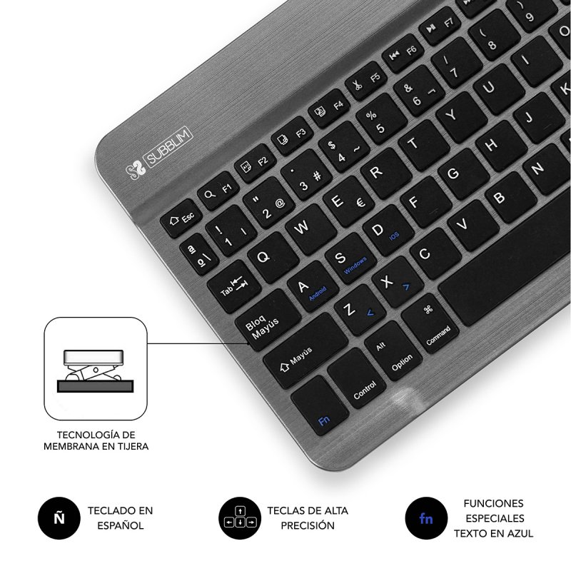 SUBBLIM TECLADO SMART BLUETOOTH GREY Black, Grey QWERTY Spanish