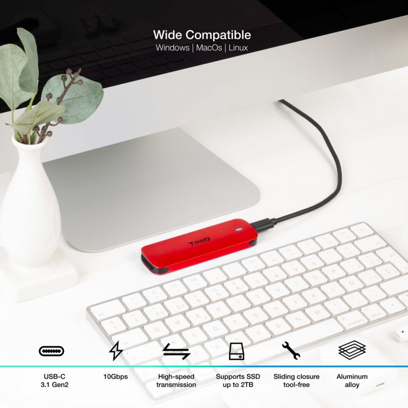 TooQ External M.2 NVMe SSD Enclosure, Red