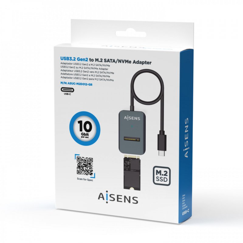 AISENS USB-C Dock M.2 (NGFF) ASUC-M2D012-GR SATA/NVMe to USB3.1 Gen2, Gray