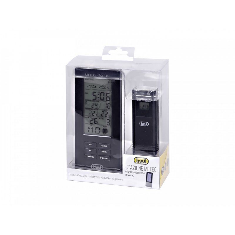 ESTACIÓN METEOROLÓGICA CON SENSOR EXTERNO TREVI ME 3108 RC NEGRO