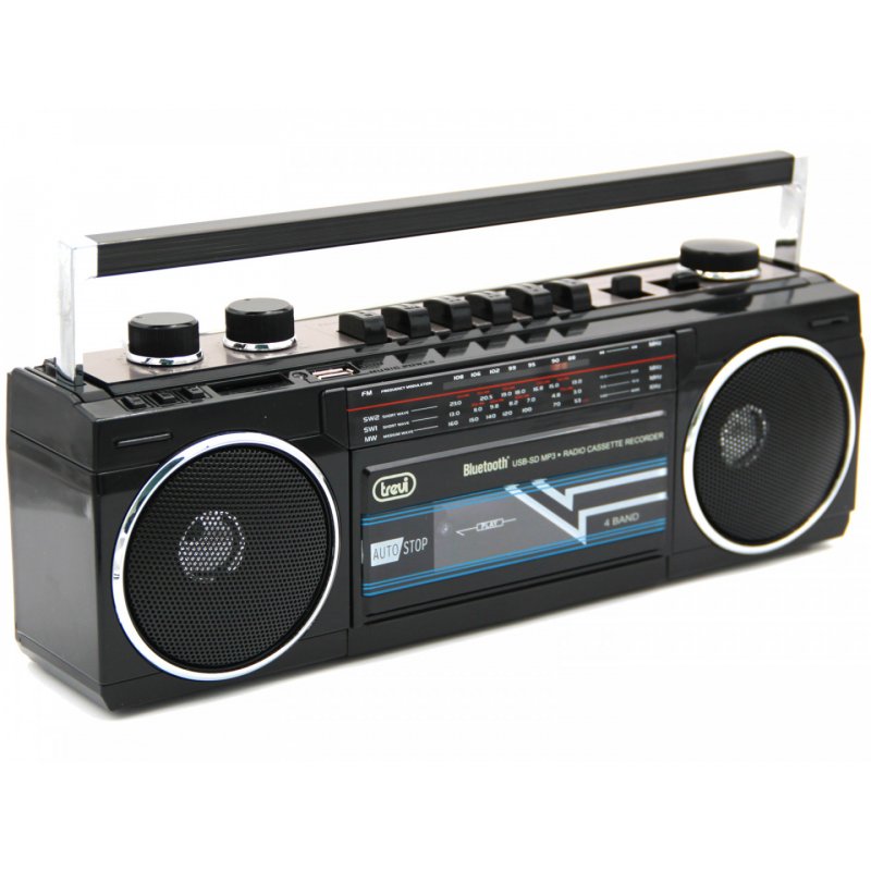 RADIO GRABADORA PORTÁTIL USB SD BLUETOOTH CASSETTE TREVI RR 501 BT NEGRO