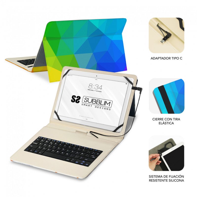 SUBBLIM FUNDA TECLADO TABLET KEYTAB USB TRIANGULOS Multicolour Micro-USB QWERTY Spanish