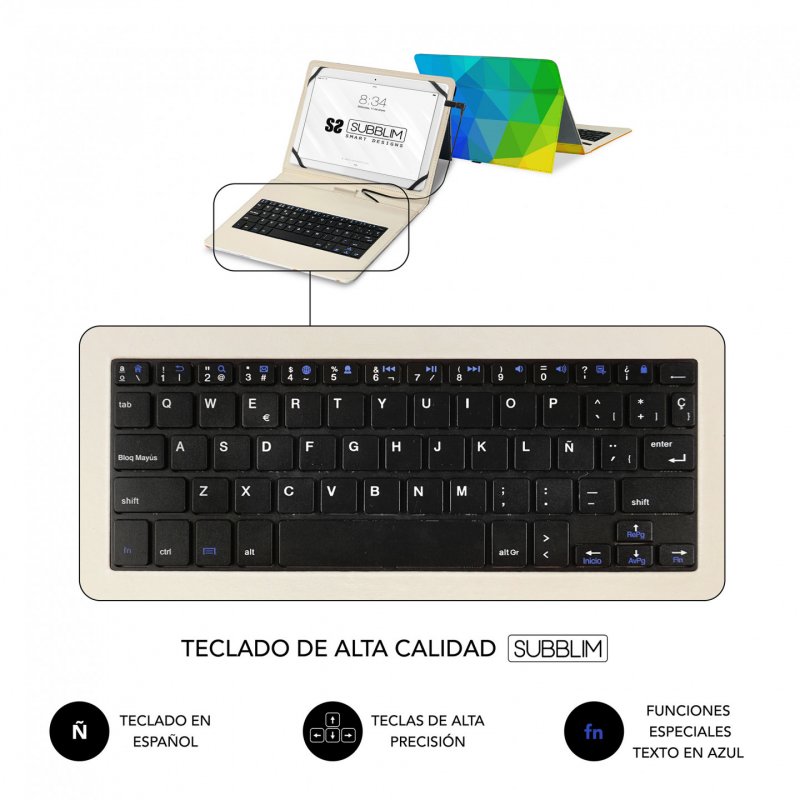 SUBBLIM FUNDA TECLADO TABLET KEYTAB USB TRIANGULOS Multicolour Micro-USB QWERTY Spanish