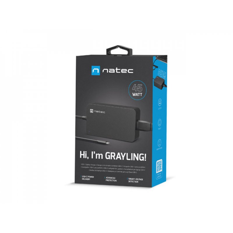 CARGADOR NATEC GRAYLING USB-C 45W PARA PORTATILES, TABLETS, SMARTPHONES