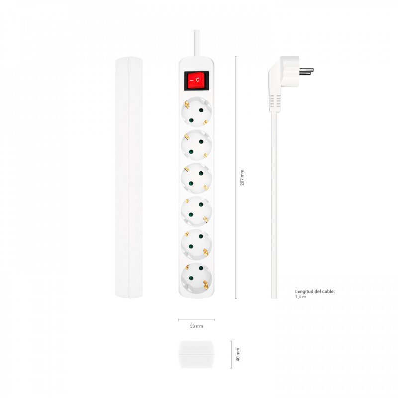 AISENS A154-0535 power extension 1.4 m 6 AC outlet(s) Indoor White