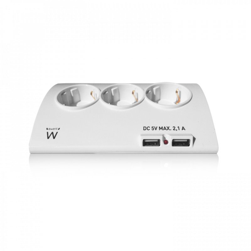 REGLETA EWENT 5 TOMAS SHUKO BLANCA 16A SOBREMESA CON 2 PUERTOS USB 1.5M