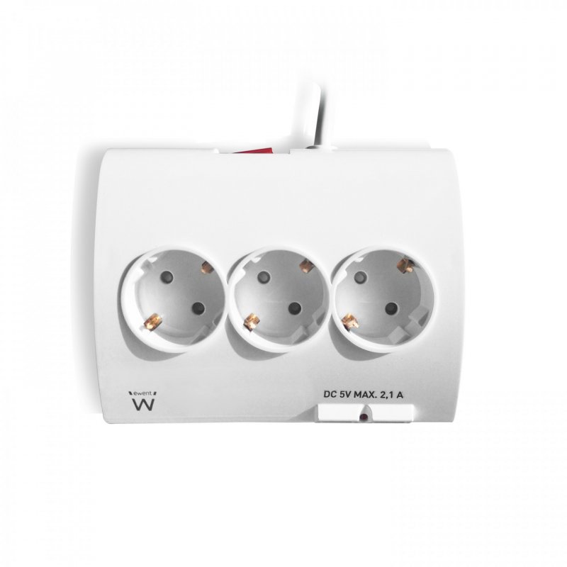 REGLETA EWENT 5 TOMAS SHUKO BLANCA 16A SOBREMESA CON 2 PUERTOS USB 1.5M