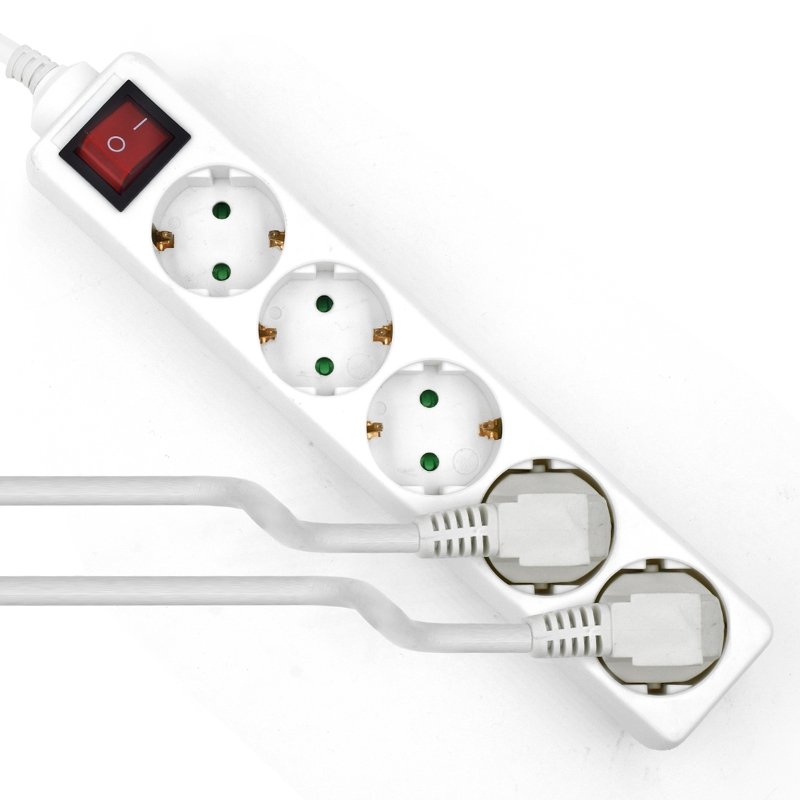 REGLETA EWENT 5 TOMAS SCHUKO VERSION BLANCA 16A CON INTERRUPTOR ON/OFF