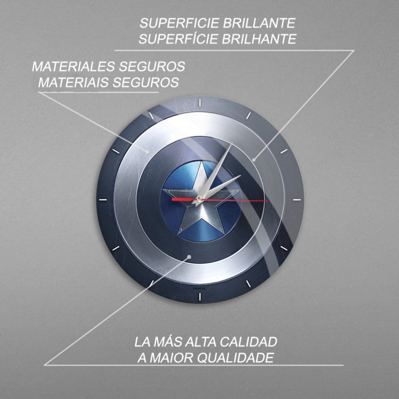 RELOJ DE PARED BRILLO CAPITAN AMERICA MARVEL AZUL