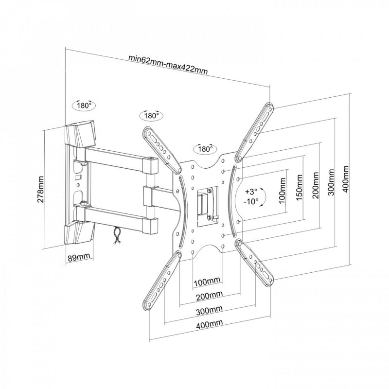 AISENS WT55TSE-059 support d'écran plat pour bureau 139,7 cm (55") Noir Mur