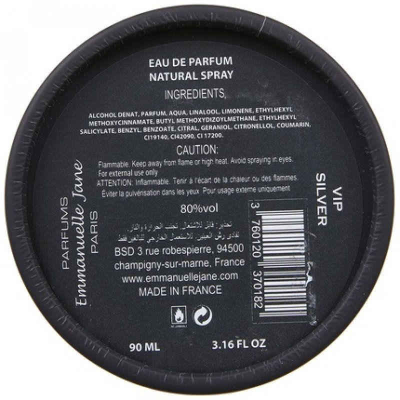 Emmanuelle Jane VIP Silver Eau de Parfum for Men 90ml