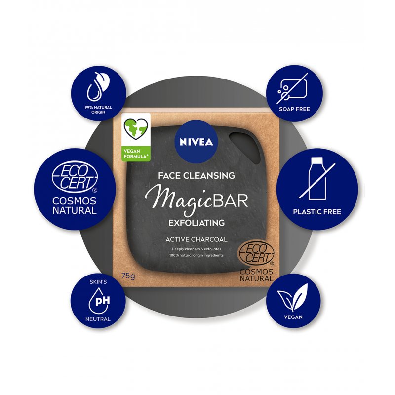 Nivea Naturally Clean Solid Face Cleansing Soap Black Scrub 75g