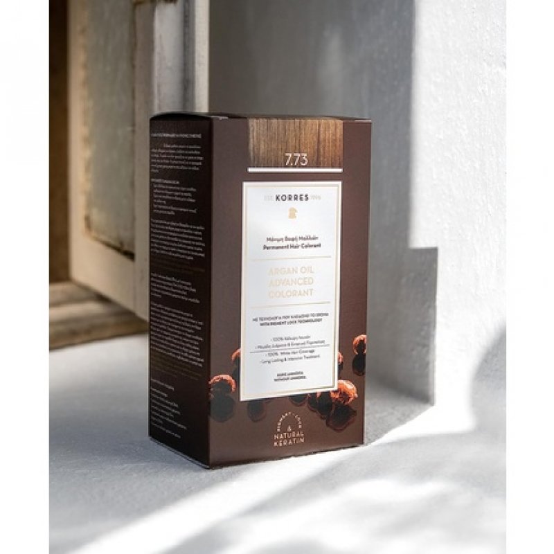 KORRES Argan Oil Colorant Golden Moca 7.73 Ammonia-Free Hair Color 100% Gray Coverage and Vegan