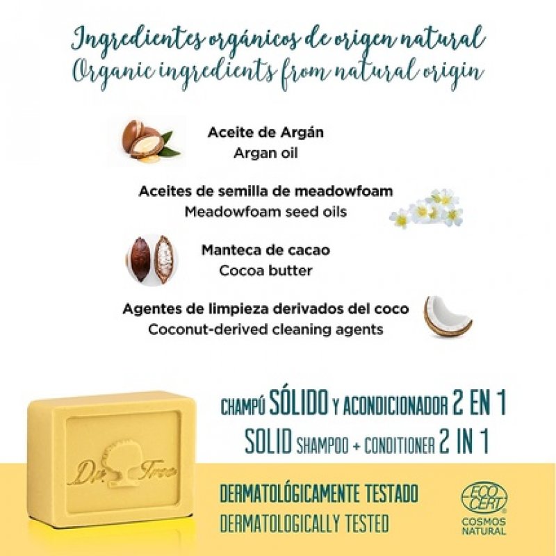 Dr. Tree 2 In 1 Solid Nourishing Shampoo with Organic Conditioner for Damaged and Brittle Hair 75g