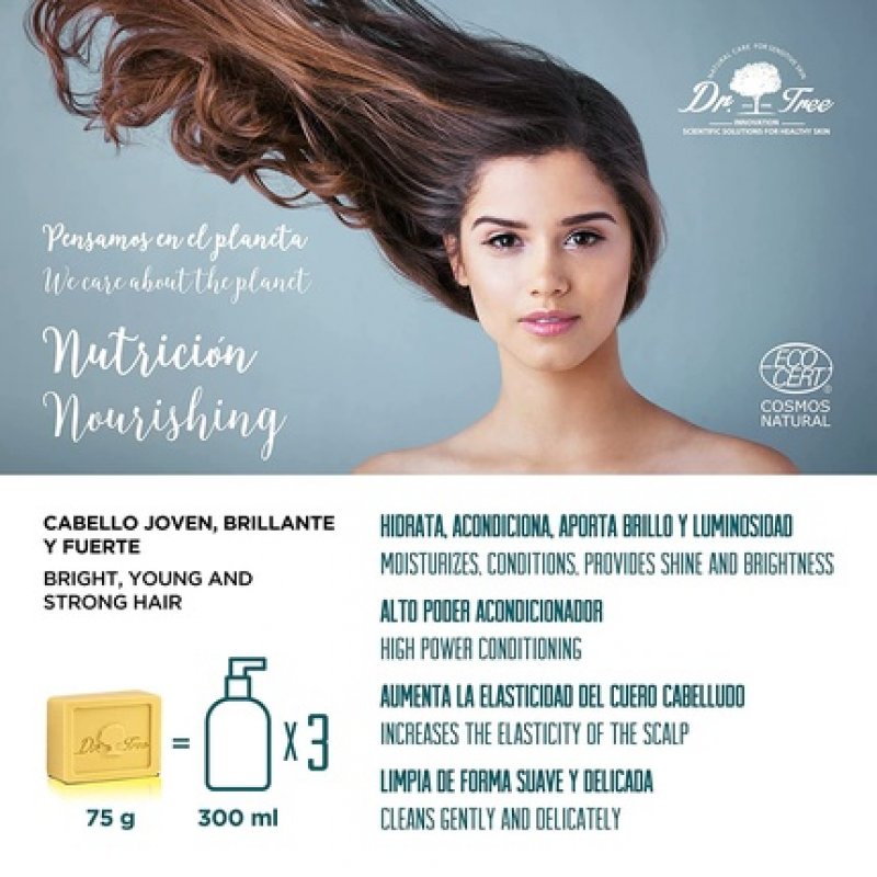Dr. Tree 2 In 1 Solid Nourishing Shampoo with Organic Conditioner for Damaged and Brittle Hair 75g