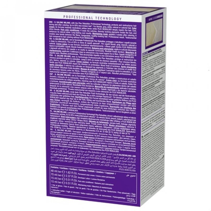 Il Salone Milano Plex Rebuilder Yellow Remover for Blonde Grey White Natural or Colored Hair Professional Hair Dye Kit