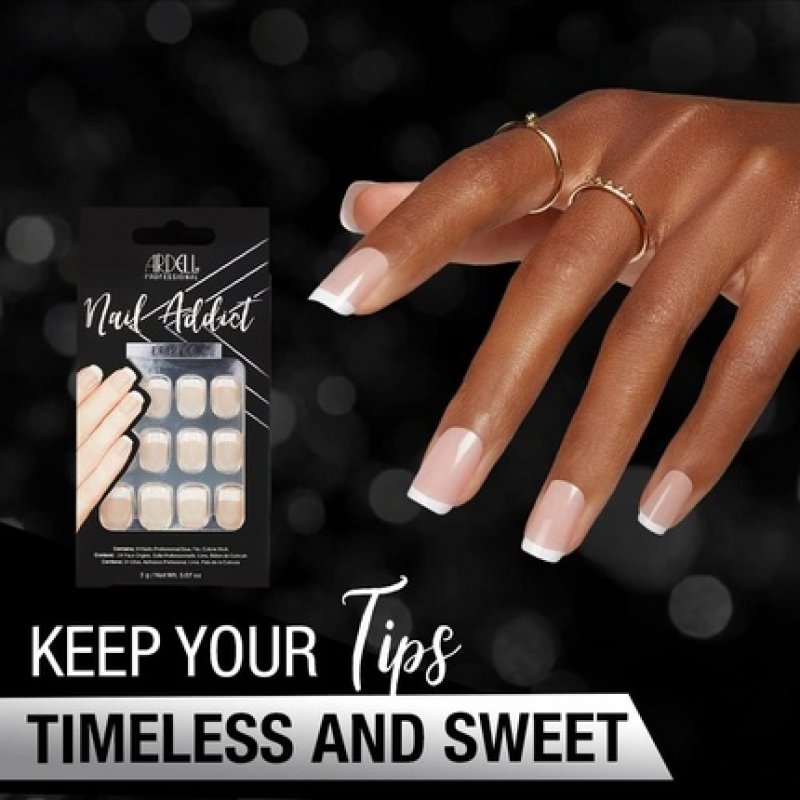 ARDELL Nail Addict Classic French Press On Nails with Glue and File - 24 Artificial Nails