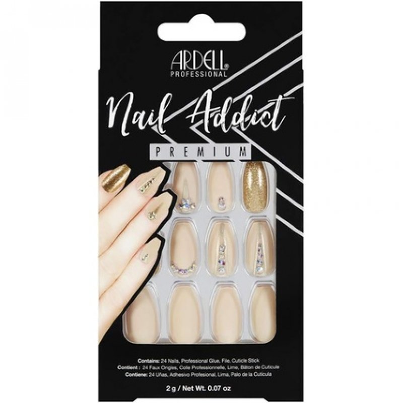 ARDELL Nail Addict Nude Jeweled Press On Nails with Glue and File - 24 Artificial Glitter Nails for Beautiful