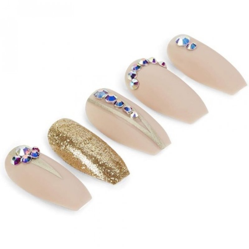 ARDELL Nail Addict Nude Jeweled Press On Nails with Glue and File - 24 Artificial Glitter Nails for Beautiful