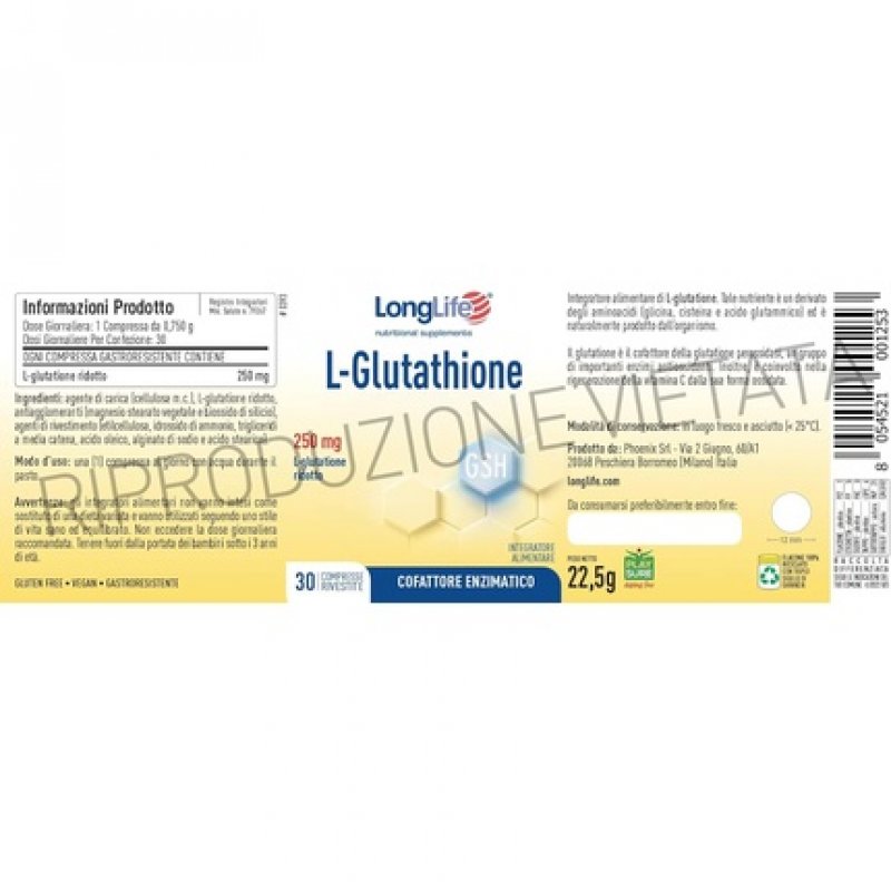 Phoenix Longlife L-Glutathione 250mg 30 Tablets