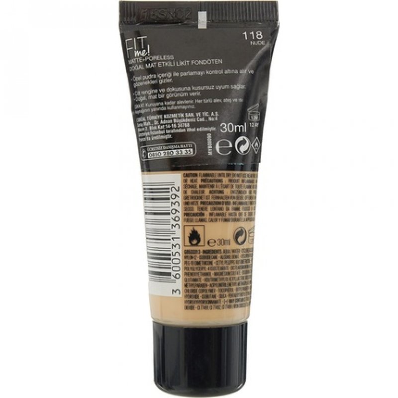 Maybelline Fit Me Matte Poreless Foundation 118 Nude 30ml