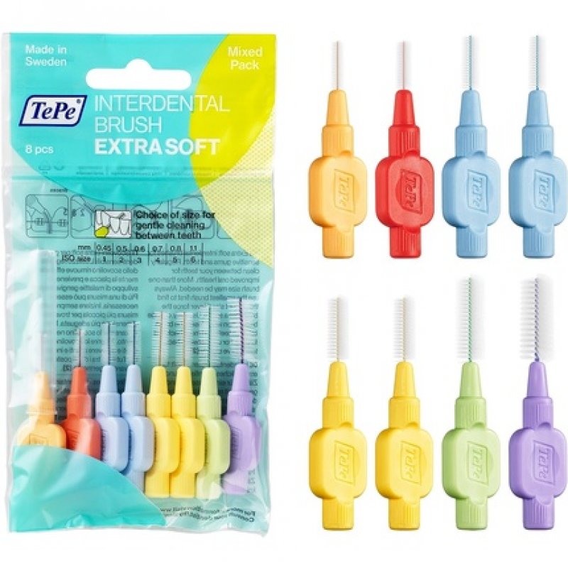 TEPE Interdental Brushes Extra Soft Mixed Pack 0.45-1.1mm - Pack of 8
