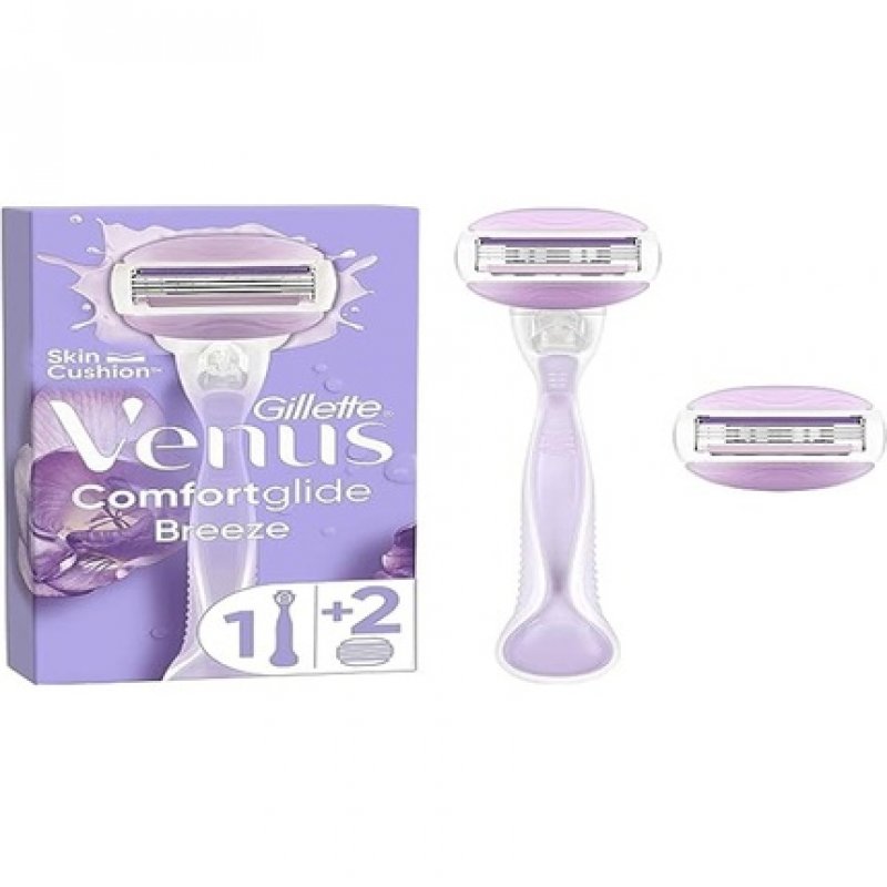 Gillette Venus Comfortglide Breeze Razor 1 Handle 2 Blade Refills 3 Blades Gentle Shaving