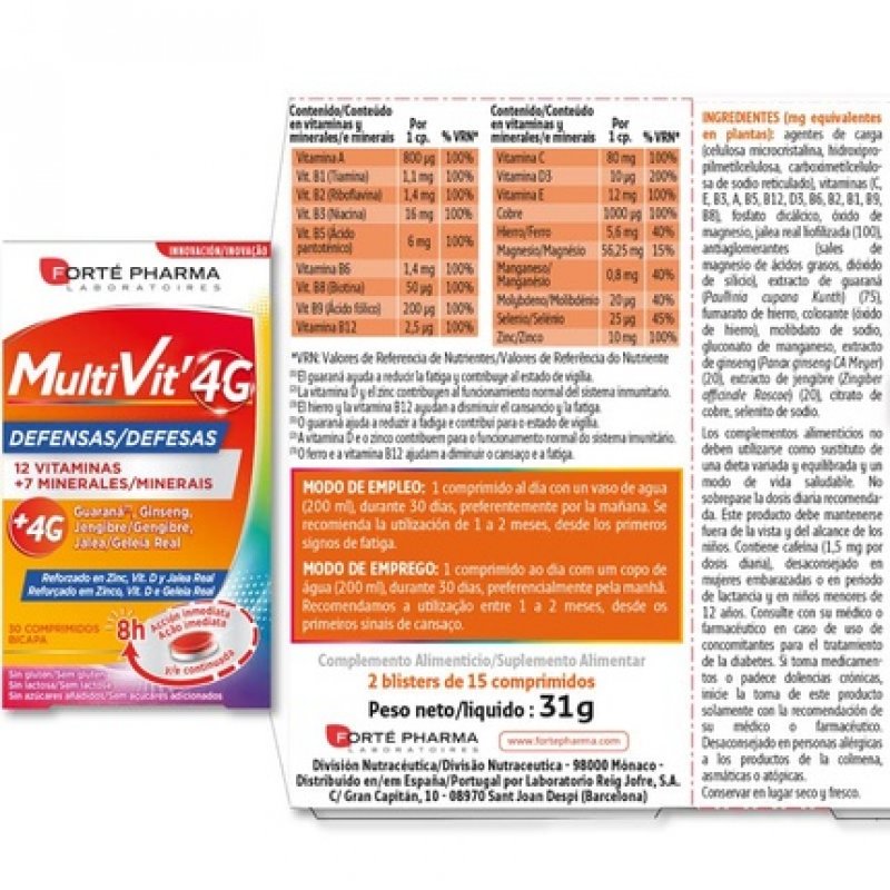 Multivit 4G Defensas 30 Tablets