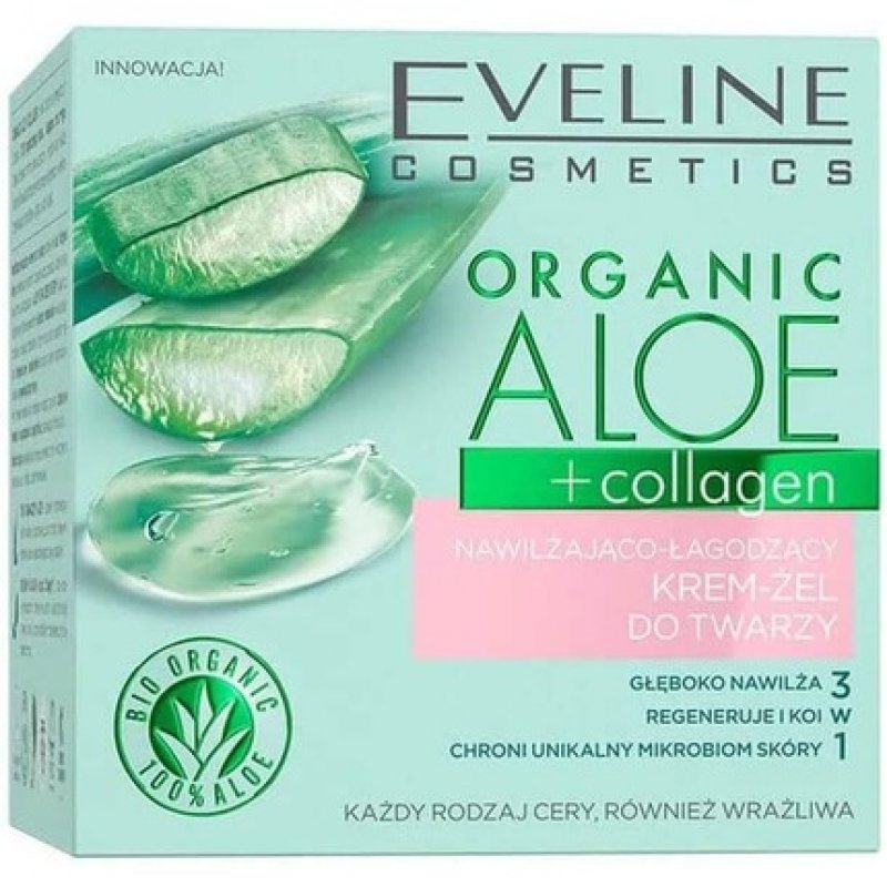 Eveline Cosmetics Organic Aloe Collagen Moisturizing and Soothing Face Cream Gel 50ml
