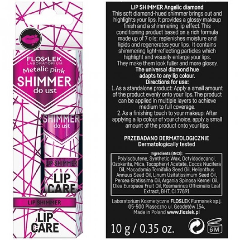 FLOSLEK Lip Shimmer Gloss Metallic Pink 10g Full and Shiny Effect Contains 7 Natural Oils Argan Oil Avocado and