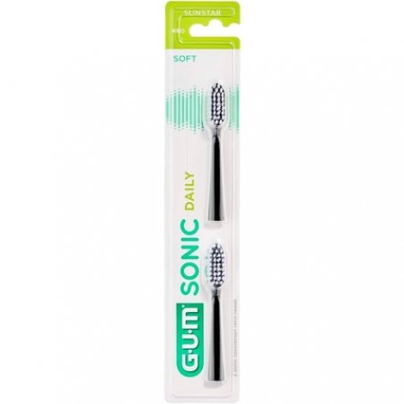 GUM Sonic Daily 4110 Soft Brush Heads Black - Pack of 2