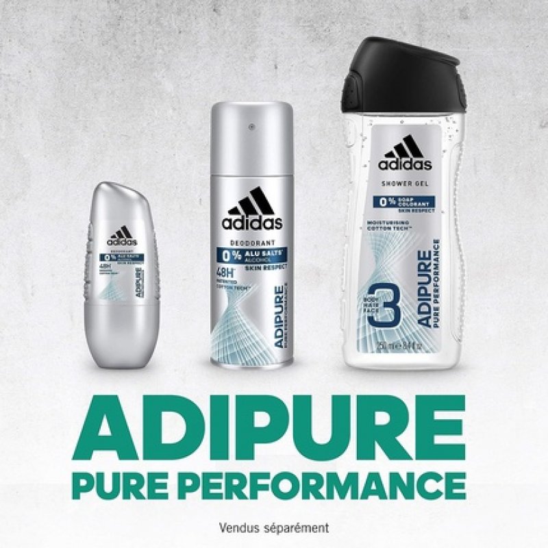 Adidas Adipure 3-in-1 Shower Gel for Men Gentle Cleansing for Body, Hair & Face 250ml