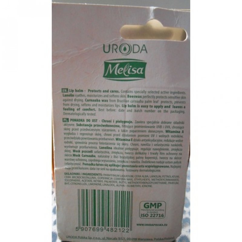 Melissa Lip Balm Protect & Care with Beeswax, Vitamin E, Carnauba Wax, Lanolin, UVA/UVB