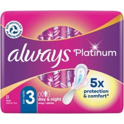 Always Platinum Night Sanitary Towels with Wings Size 3 8 Pads