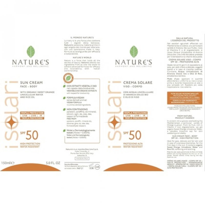 Nature's iSolari Sunscreen SPF 50 Face and Body Moisturizing Cream 150ml