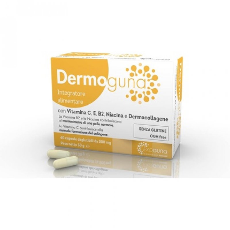 Exoguna DermoGUNA 60 Capsules - Dietary Supplement with Vitamin C, E, B2, Niacin, and Dermacollagen