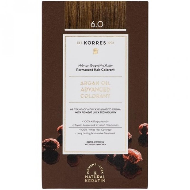 KORRES Argan Oil Ammonia Free Hair Colour Dark Blonde 6.0 100% Grey Hair Coverage Vegan Long-Lasting Result