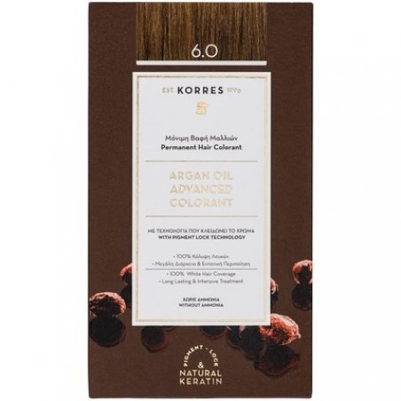KORRES Argan Oil Ammonia Free Hair Colour Dark Blonde 6.0 100% Grey Hair Coverage Vegan Long-Lasting Result