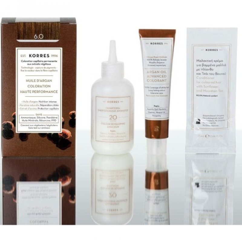 KORRES Argan Oil Ammonia Free Hair Colour Dark Blonde 6.0 100% Grey Hair Coverage Vegan Long-Lasting Result