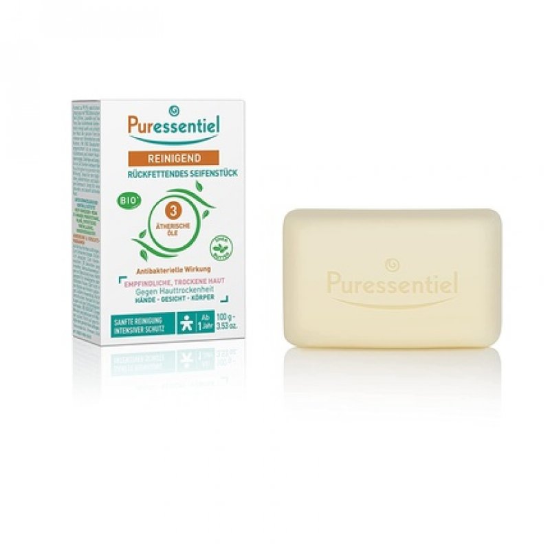 Puressentiel Organic Cleansing Soap with 3 Essential Oils for Face, Hands, and Body 100g
