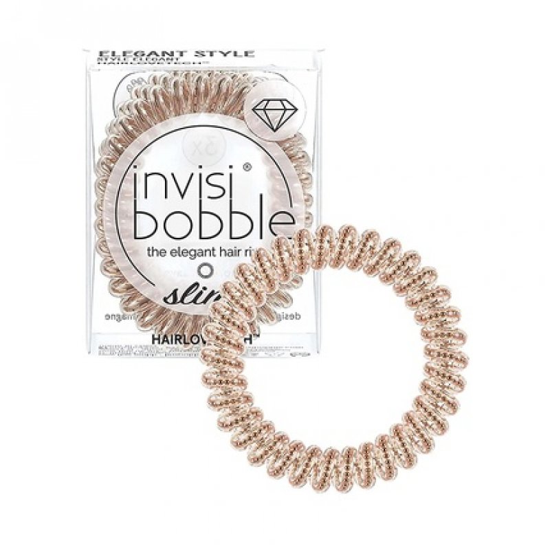 invisibobble Slim Hair Ties Bronze - Thin Hair Elastics for Girls and Women with Elegant Look and Strong Hold -