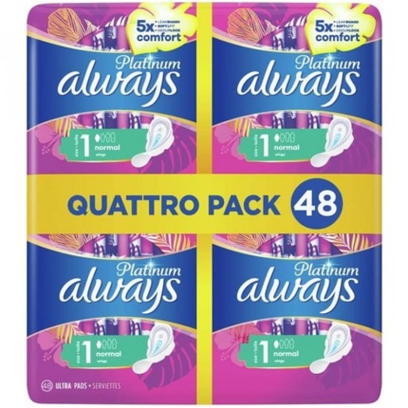 Always Platinum Normal Women's Pad with Wings 48 Pieces