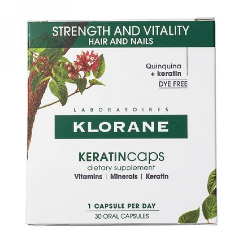 Klorane KERATINcaps Dietary Supplements with Biotin, Quinine, and B Vitamins for Thicker, Stronger Hair and Nails