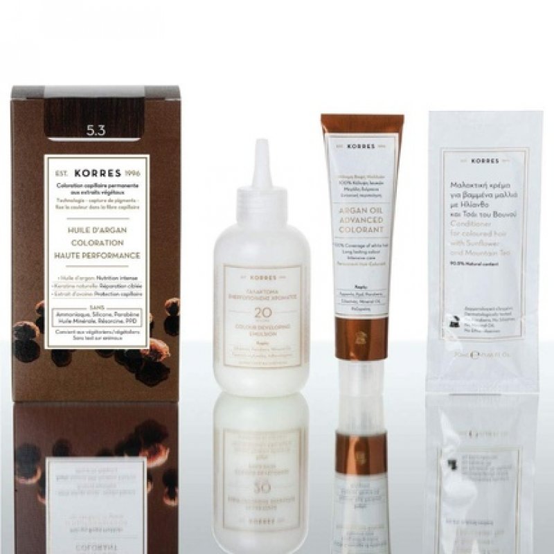 KORRES Argan Oil Colorant Ammonia-Free Hair Color Light Brown Gold 5.3 100% Gray Coverage and Vegan for Long-Lasting